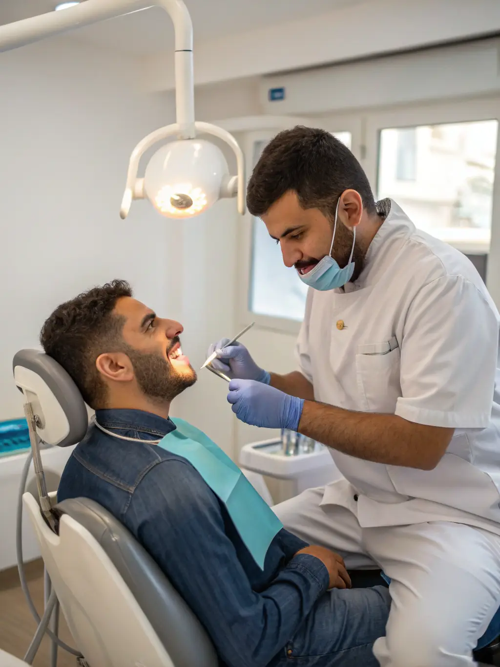 A friendly dentist examining a patient's teeth, showcasing Maser Health's dental coverage.