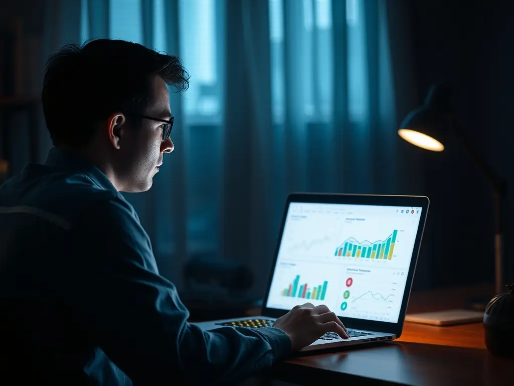 A person wearing glasses and looking at a computer screen, emphasizing the need for vision insurance.