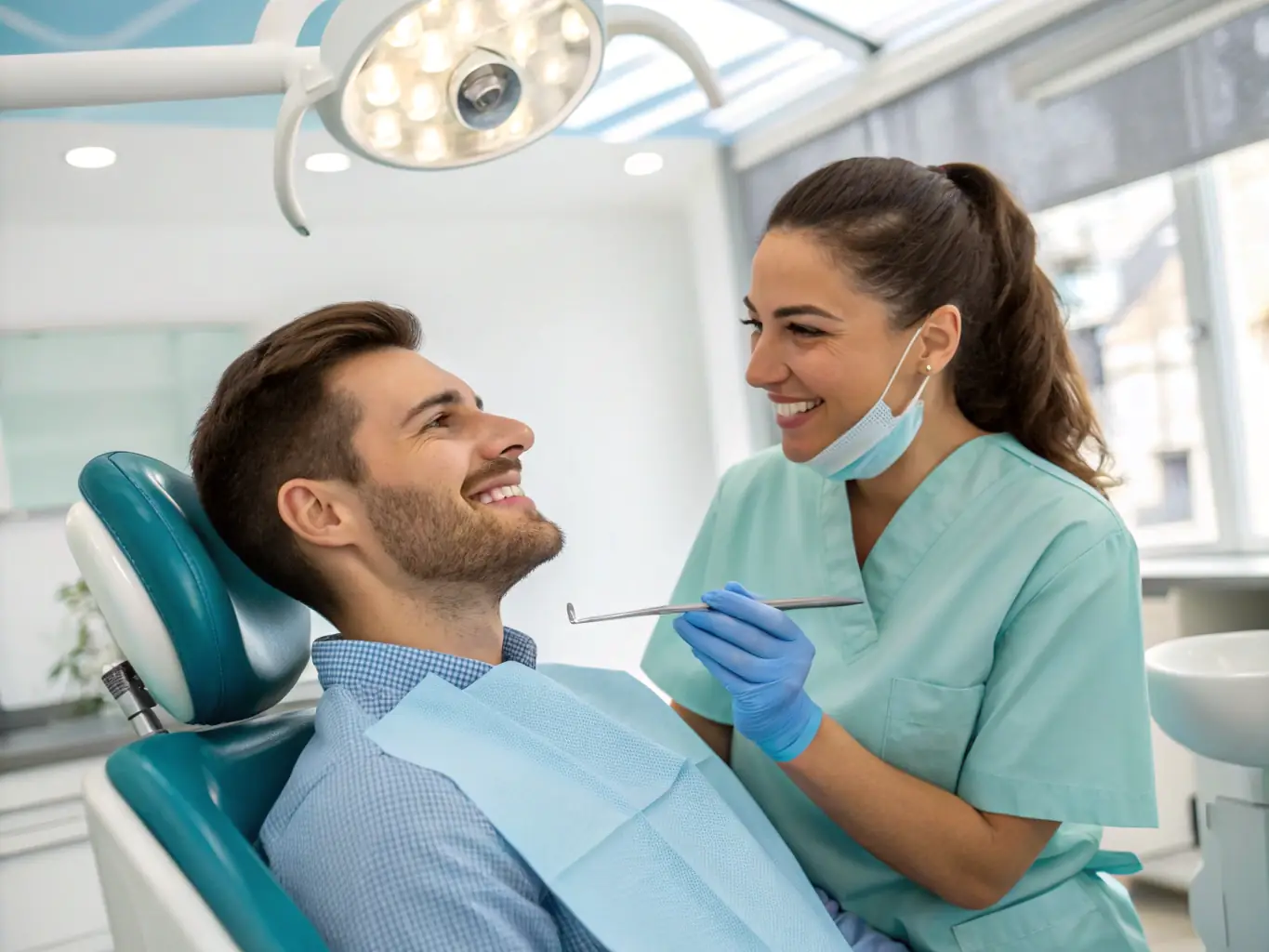 A person smiling while receiving a dental check-up, highlighting the importance of dental insurance coverage.